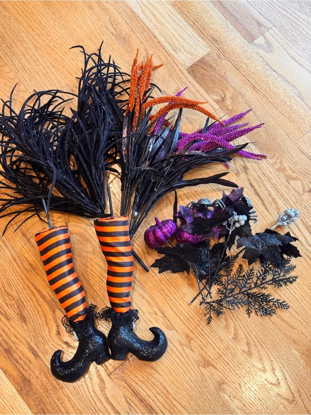 LOT Halloween Pics Faux Floral Witches Legs Black Orange Purple Spiders